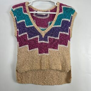Vintage 80s Sweater Womens Med Sleeveless Aztec Blouse Hand Knit Lauren Hansen